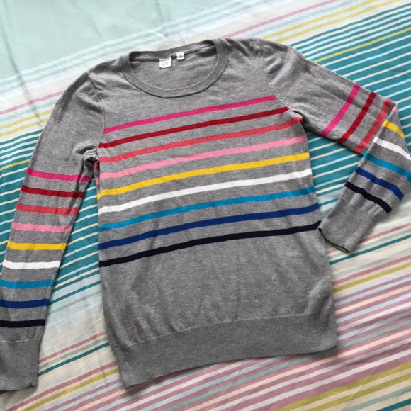 Gap Gray Rainbow Striped Sweater 
